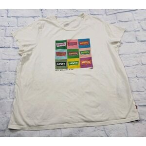 Levis WOMENS SIZE 2XL Pop Art Perfect Tee Crewneck T Shirt White